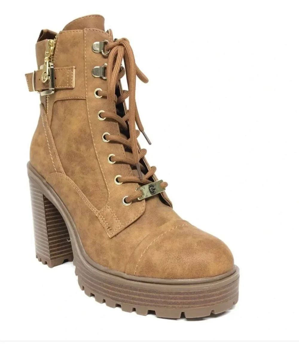 GBG Los Angeles Sahana Platform Combat Boots 7M Cognac